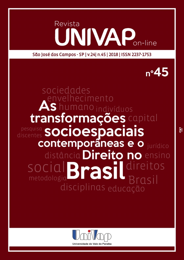 					Visualizar v. 24 n. 45 (2018): Revista Univap online Edição Especial As transformações socioespaciais contemporâneas e o Direito no Brasil / ISSN 2237-1753
				